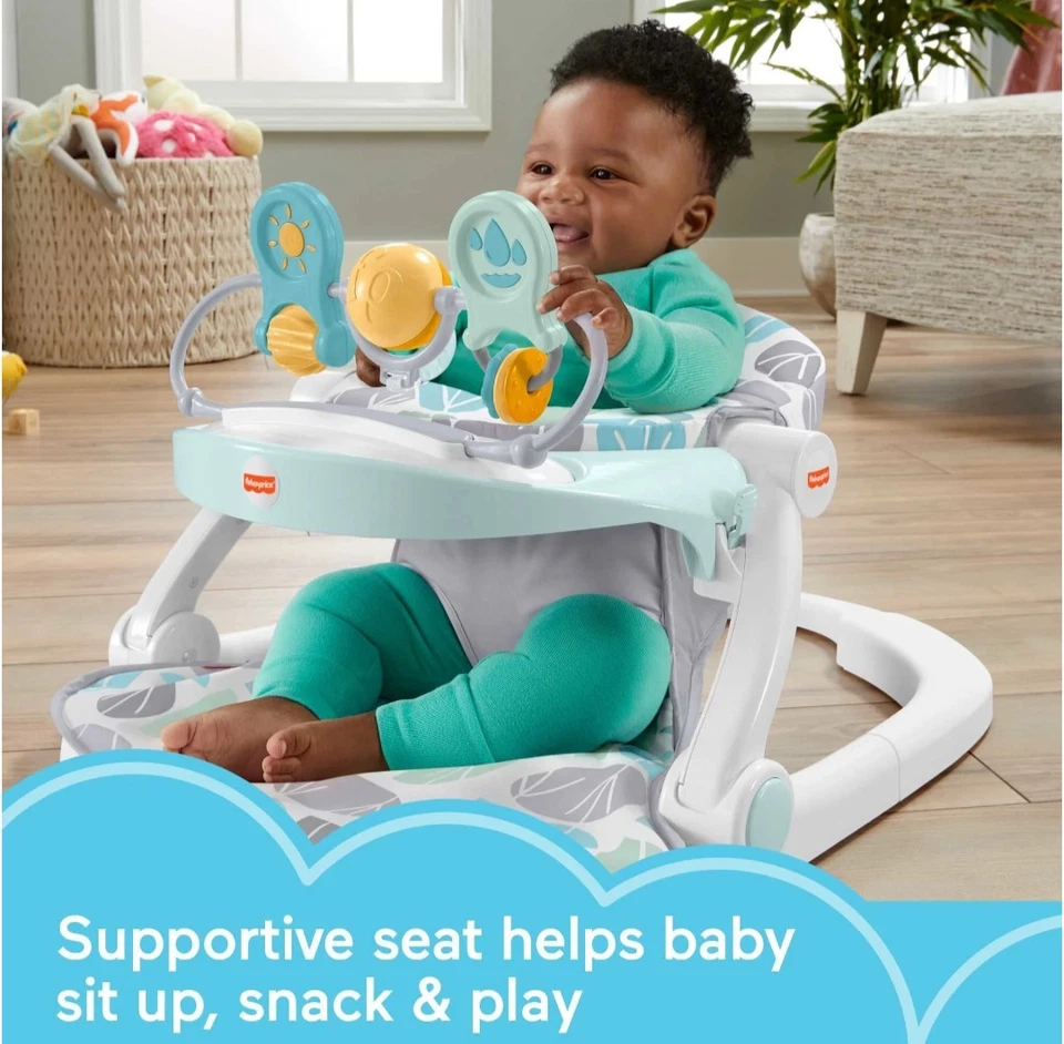 Fisher-Price Deluxe Asiento de Piso Sit-Me-Up Silla Infantil con Bandeja y Juguetes, Guijarro Foto 3 de 4