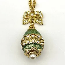 Vintage Edgar Berebi Egg Pendant Necklace Teal Borealis RARE