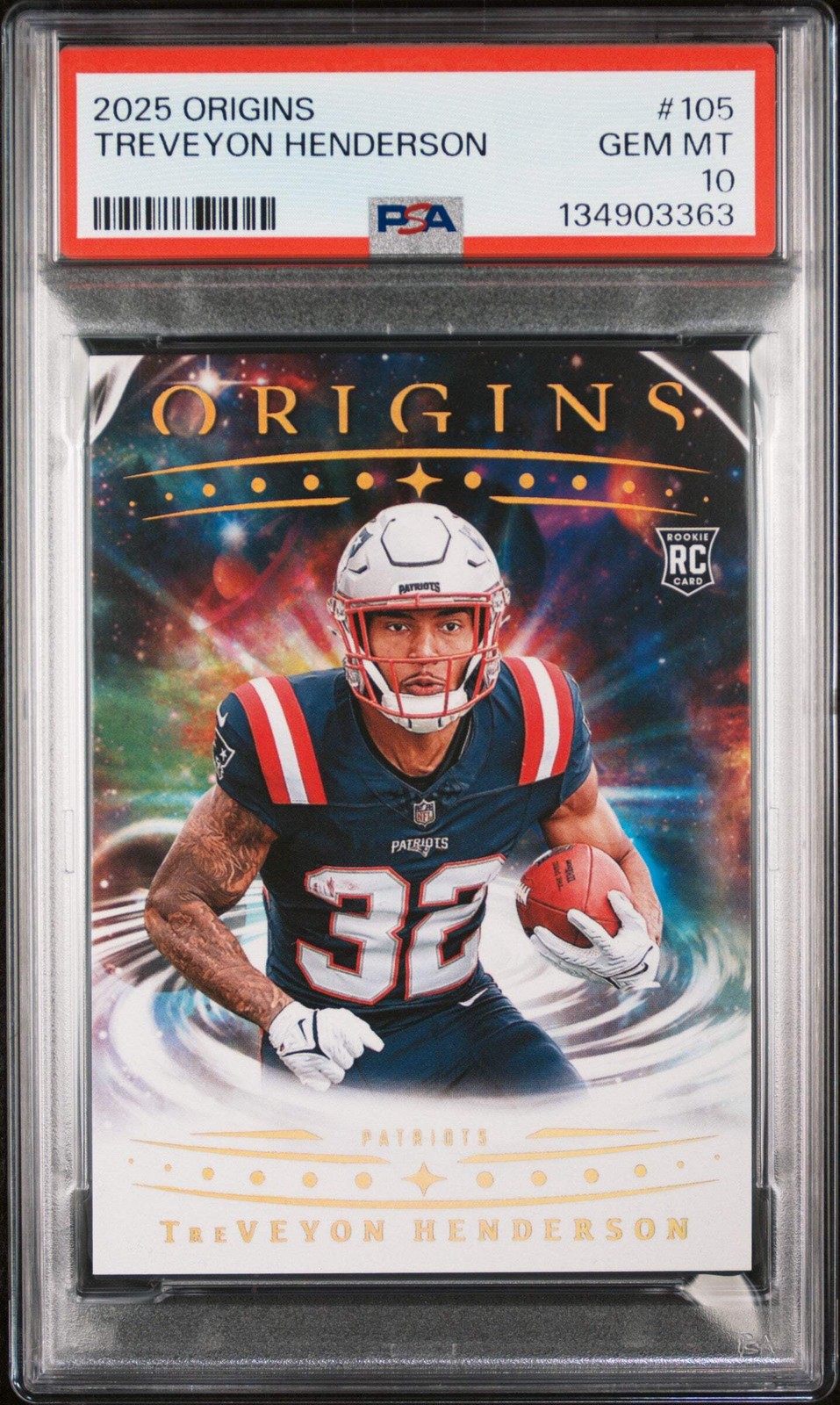 Graded 2025 Panini Origins TreVeyon Henderson #105 Rookie Football Card PSA 10