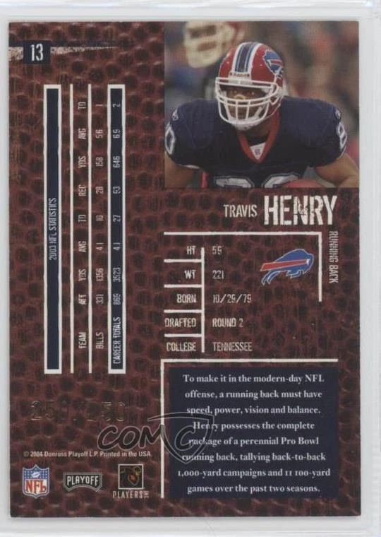 2004 Playoff Hogg Heaven Hogg Wild /250 Travis Henry #13 - Image 2 of 2