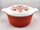 Vintage Pyrex Friendship 474-B Casserole w Lid (Chipped) Red Bird/Flowers 1.5 Qt