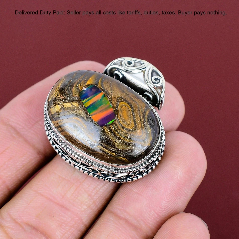 Винтажная подвеска ювелирные изделия серебро этопийский опал валун опал драгоценный камень - Изображение 3 из 4