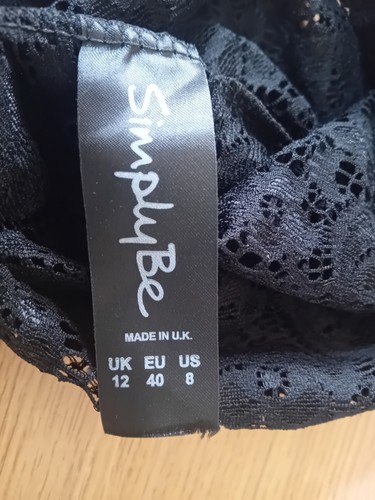 Ladies Black Lace Top/Tunic Uk 12 Fluted Sleeve See Through/ Unlined Simply Be - Picture 15 of 18