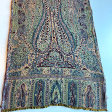 JAMAVAR 100 Cashmere Scarf Shawl 13X60" Colorful Fringe Handwoven India Luxe
