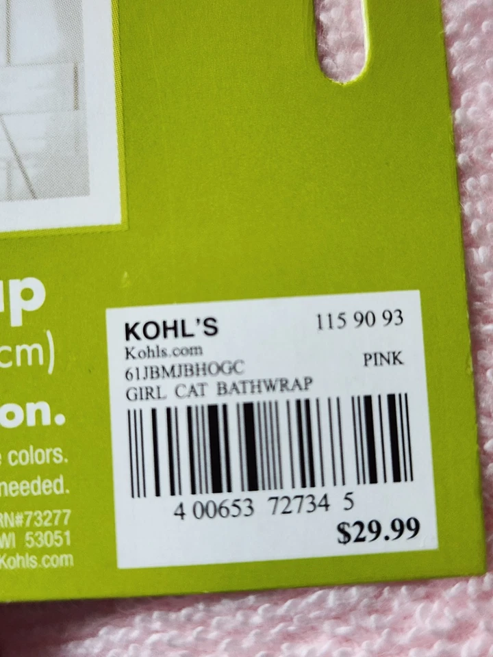 Toalla de playa/baño con capucha Jumping Beans rosa gato 25 X 50 pulgadas - NUEVA con etiquetas Foto 4 de 4
