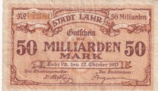 Lahr - Stadt - 50 Milliarden Mark - KN 5st - Stpl. gr&uuml;n ohne Rand - Keller 2866i