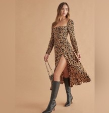 Reformation Women's Midi Sigmund Dress In Blintz Cheetah Leopard Print Size 6