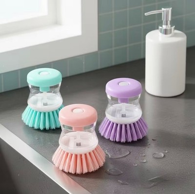 Kitchen Cleaning Dishwashing Brush with Built-In Soap Dispenser Scrub - Purple