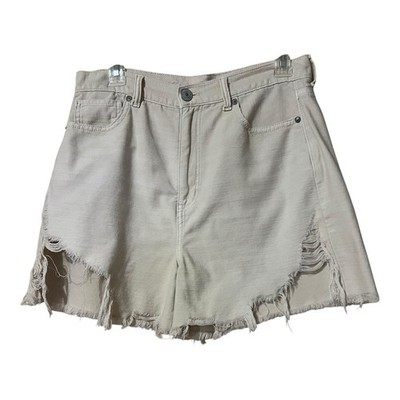 American Eagle Womens Size 10 Beige Distressed Highest Rise Mom Short