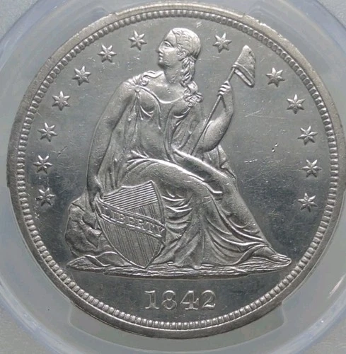 1842 Liberty Seated Dollar AU Details PCGS Low Mintage: 184k