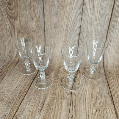 Vintage 4er Set Klarglas Likör Schnapsgläser kurzer Knauf Baluster Stiel
