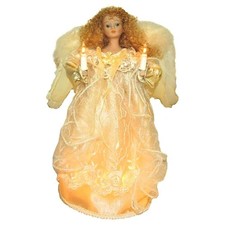 Kurt Adler 10-Light Angel Christmas Treetop Figurine  12" Ivory with Fabric Hair