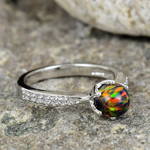 Genuine Black Opal Ring 925 Sterling Silver Ring For Women Purpose Ring Dainty - Picture 3 of 4