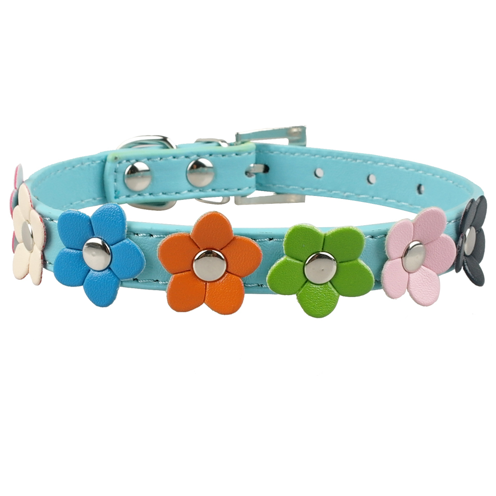 Leather Puppy Dog Collars with Cute Flower for Puppy Small Breeds Dogs