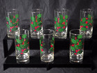 BARTLETT COLLINS 5.5" Beverage Glass HOLLY & BERRIES 12oz Tumbler - Set Of 7