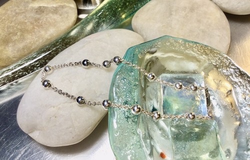 Genuine 925 Sterling Silver Ball & Chain Bracelet - Picture 2 of 13