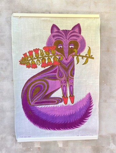 ASCIUGAMANO DA TÈ Belinda Lyon asciugamano da tè/appeso a parete viola volpe anni 70 RARO MAI USATO - Foto 4 di 10