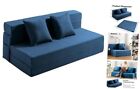 Size Folding Sofa Bed - 4 in 1 Futon Chair with Two Pillows - High Queen Blue