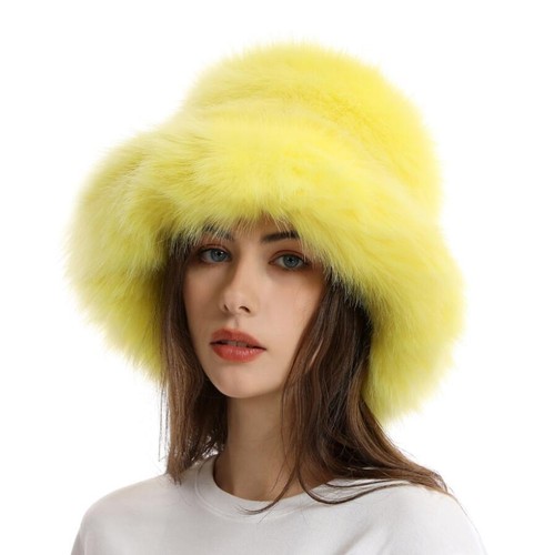 Women's Faux Fur Furry Winter Warm Hat Wide Brim Fashion Cap - Afbeelding 16 van 23