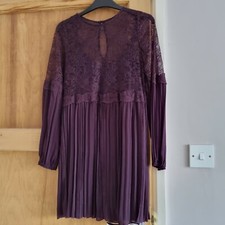 Brand new Mango aubergine Lace Pleated Dress Size S