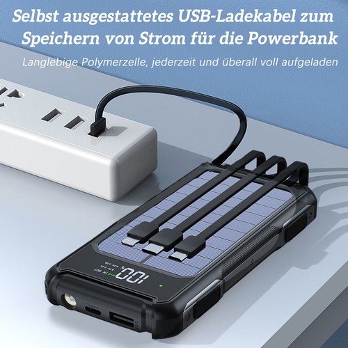 Solar Powerbank Wodoodporna ładowarka solarna 30000mAh z 4 kablami do wszystkich telefonów komórkowych - Zdjęcie 8 z 37