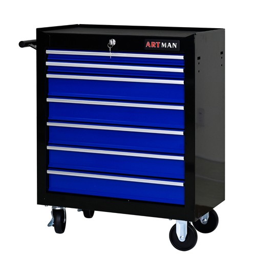 Black + Blue Tool Cart with Wheels, 7 Drawers Tool Storage Large Capacity - Picture 6 of 10