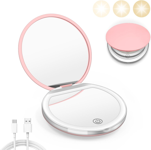 Compact Mirror with Light, 1X/3X Magnification LED Pocket Mirror with USB Data C - Picture 12 of 12