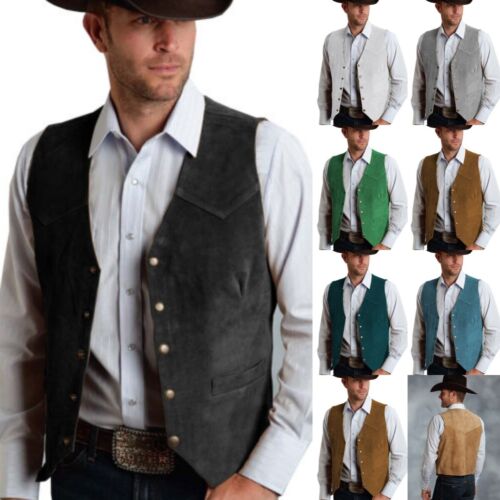 Mens Cowboy Vests Vintage Western Hunting Fishing Casual Vests Large XL XXL 3XL