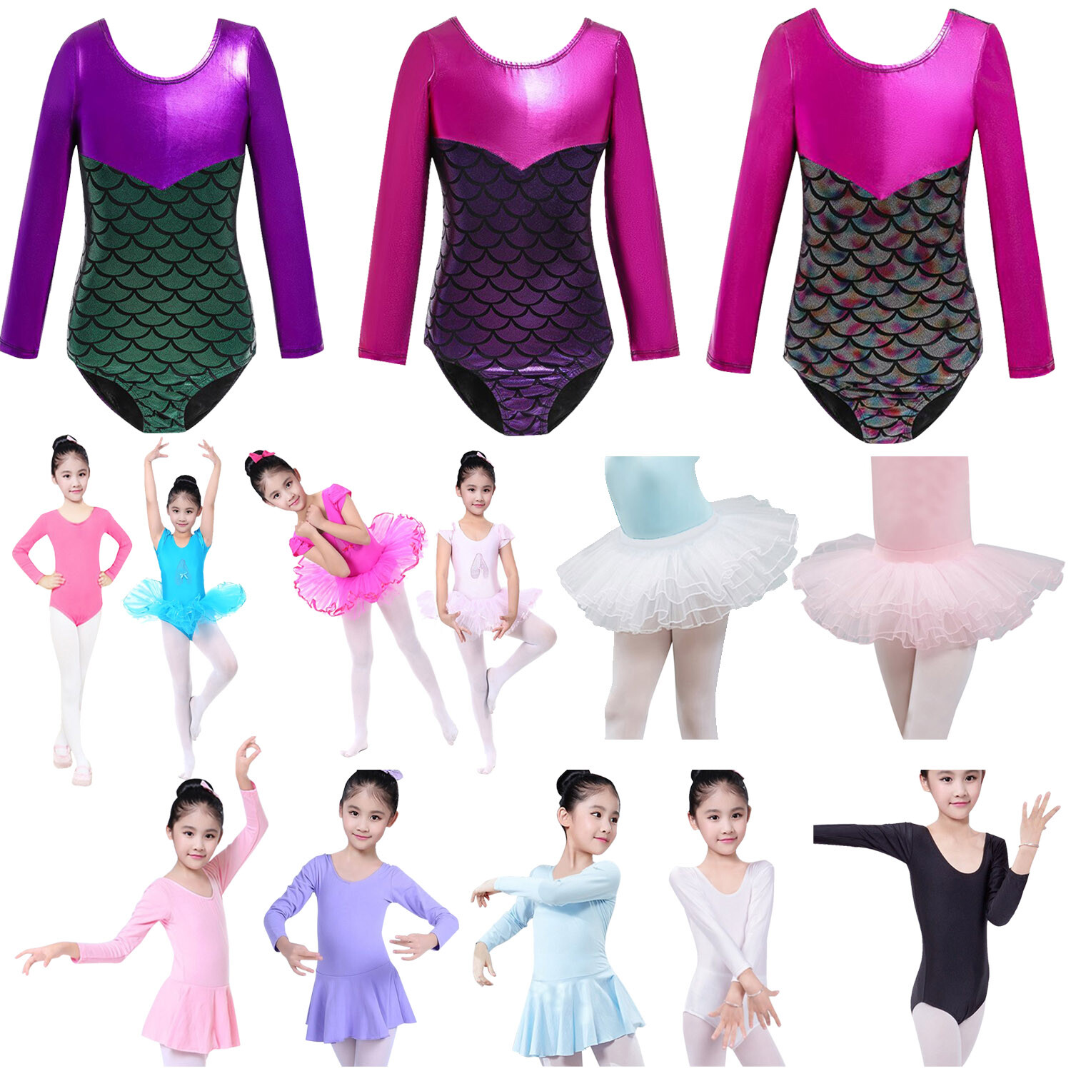 NEW GIRLS SOFT BASIC NYLON LONG SLEEVE BALLET DANCE BODYSUIT LEOTARD TOP M L XL