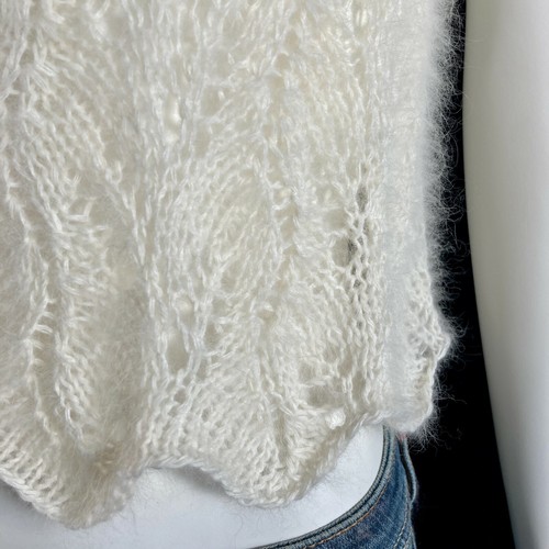 Maglione 80% angora sfocato lavorato a mano nuovo con etichette camicia in pizzo serbatoio ooak taglia S M - Foto 7 di 9