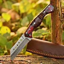 10" Forged Damascus Fixed Tanto Blade knife Bull Cutter with Sheath -Western