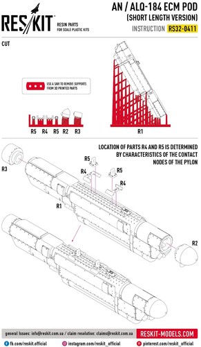 ResKit RS32-0411 1:32 AN/ALQ-184 ECM pod short length vers, A-10,F-4G,F-16,C-130 - Picture 11 of 24