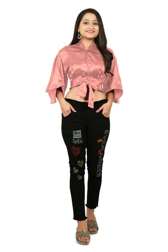 Satin Designer Button Down Blouse Top Collared Top Flared Sleeve Top S116 - Picture 227 of 293