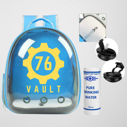 Retro Style Big Backpack Property of Vault Post Apo Style W Tumbler - Picture 3 of 3