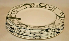 Portobello By Inspire Bone China White / Black Scroll Salad Plates Set of 4 New