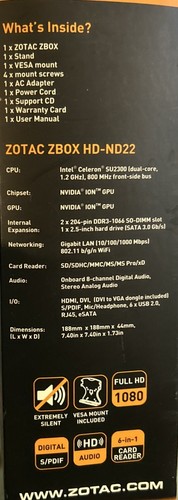 ZOTAC ZBOX HD-ND22 - Original Box, Manuals, CD, Adapter, Extra 4GB Added, OBO - Picture 15 of 24