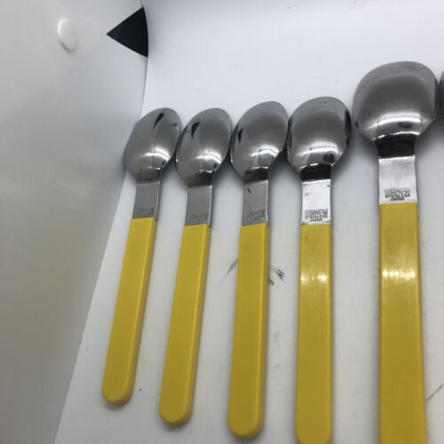 Crown Corning Stainless Yellow Black Plastic Handle Flatware Japan Vintage Nice - Picture 7 of 17
