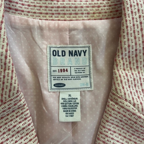 NEW Old Navy Blazer Jacket Womens Size XL Pink Ivory Linen Cotton Blend Textured - Picture 8 of 11