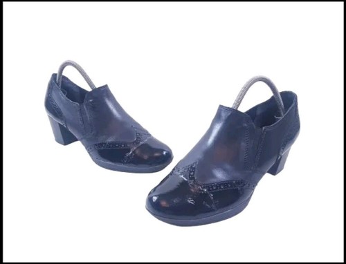 Marco Tozzi schwarze Damenschuhe aus Leder hoher Absatz T-Bar Court Größe UK 8 gebraucht