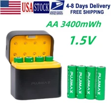 PUJIMAX 8/16/24 3400mWh 1.5V Rechargeable Lithium AA Batteries with Charger Box