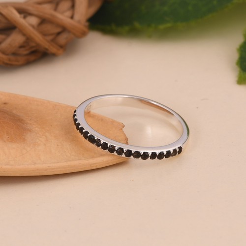 Smoky Quartz Half Eternity Ring 925 Sterling Silver Engagement Band Gift For Her - Picture 5 of 10