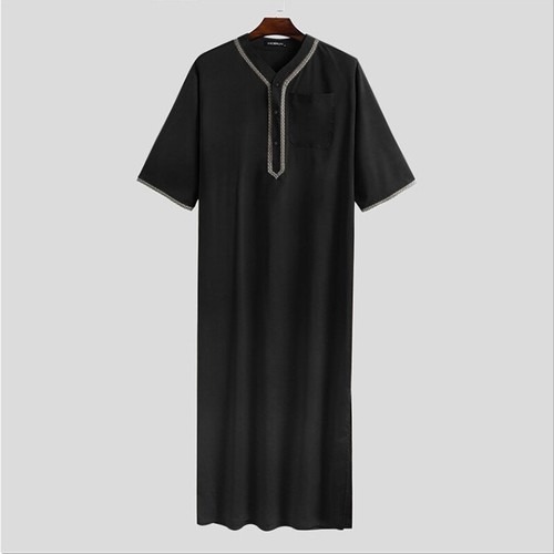 Men Muslim Kaftan Long Sleeve Thobe Saudi Arab Robe Islamic Abaya Dress Costume - Picture 11 of 11