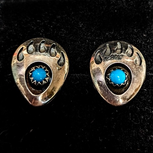 Sterling Silver Turquoise Navajo Bear Claw Vintage Stud Earrings 3/4 ...