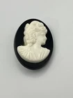 Vintage Plastic Black and White Cameo Brooch Pin Costume Jewelry