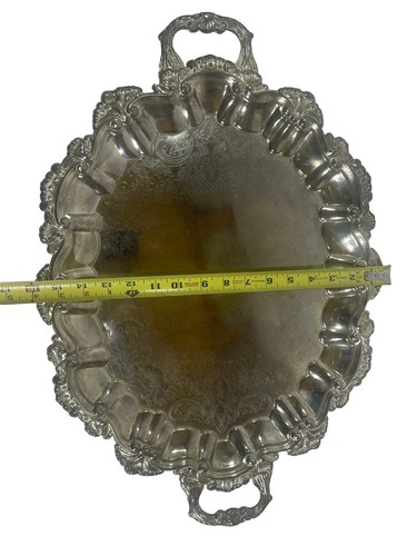 INTERNATIONAL SILVER Co. 23” Silverplated Footed Butler Serving Tray Vintage Big - Picture 3 of 14