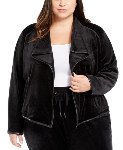 Calvin Klein Women Plus 1X Eco Leather Trim Edging Flyaway Open Front Jacket New - 第 1/8 張圖片