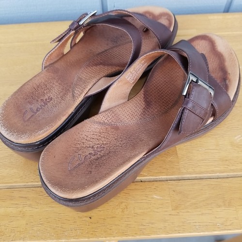 CLARKS Toe loop thongs brown leather Sandals Women's Size 8M - 第 4/9 張圖片
