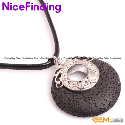 Collana con ciondolo vulcano pietra lavica moneta 40 mm gioielli moda uomo donna regalo 18" - Foto 2 di 41