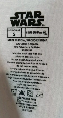 Unisex Youth Grogu Baby Yoda Star Wars Size Small White T Shirt By C- LIFEGROUP - Picture 5 of 6