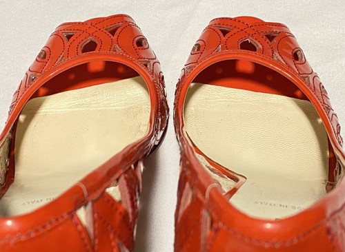 Miu Miu Strawberry Red Patent Peep Toe Heel Women's Shoes Size 39 (US 9) Italy - Picture 12 of 22